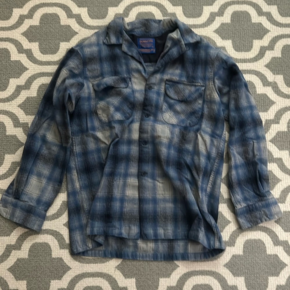 Medium blue and tan Pendleton flannel